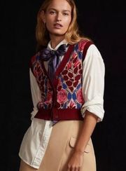 Anthropologie Maeve Dera Floral Knit Sweater Vest XS