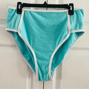 Women's Terry Textured High Leg High Waist Bikini Bottom - Kona Sol Turquoise XL