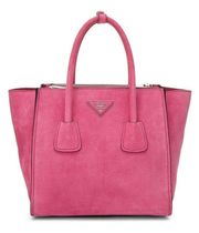 women’s pink suede twin pocket shoulder tote bag