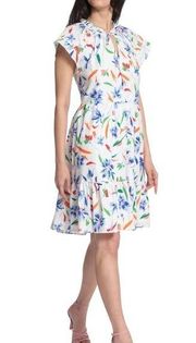 Maggie London white flower print vneck dress size 4