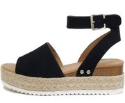 Black ankle strap espadrille sandals