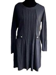 HOSS INTROPIA Black Viscose Long Sleeve Dress with Gold Buttons Size Large