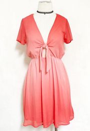 Low Cut Front Tie Ombre Boho Dress