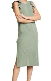 Sundry Ayana Ruffled MIDI Slit Dress Pigment Loden Green 1