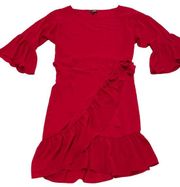 B Collection Bobeau Dress Womens Large Astrid Red Apron Wrap Mini Half Sleeve