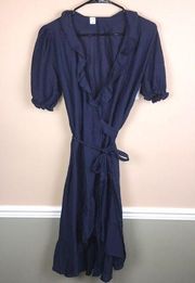 NWT Old Navy Women’s Embroidered Floral Print Navy Blue Ruffle Hi-Low Wrap Dress