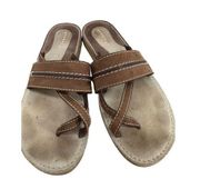 Sperry Top-Sider Sz 8 Brown Leather Slide-On Sandals Toe Wrap Contrast Stitch