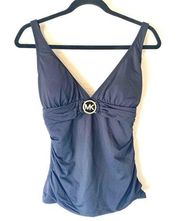 Michael Kors Logo Black Ruched Slimming Tankini Top Size Small