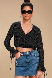 Honey Punch Black Polka Dot Long Sleeve Crop Top Size Medium