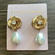 Rachel Parcel gold flower Pearl drop earrings New With Tags!