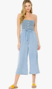 Blue Smocked Chambray Jumpsuit