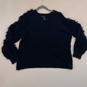 1. State Women's Black Fringe Balloon Sleeve Crew Neck Pullover Sweater Large