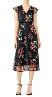 Rent the runway sz 4 Hunter bell black floral lace multi color midi dress tulle