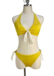 Milly Bikini Tie Knit Detail Yellow Halter