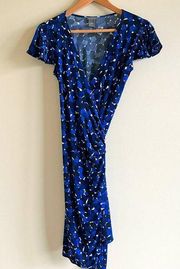 Ann Taylor Blue Circles Print Cap Sleeve Matte Jersey Wrap Dress Women's…