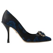Dolce & Gabbana Blue Floral Ayers Crystal Pumps Shoe US 7.5