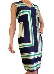 Malisa Scuba Navy Blue Green Sleeveless Shift Dress