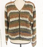 Dress Barn V- Neck Zip Front Boucle Silk Blend Cardigan