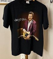 Vintage 90s Vince Gill Country Music T Shirt Adult Size MED Black Guitar Slinger