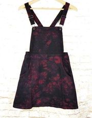 Hot Topic Tie-Dye Denim Overall Dress Womens S Black Red Skirtall Pinafore Rock