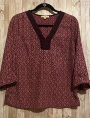 Women's Anthropologie Skies Are Blue Boho V-Neck 3/4 Sleeve Blouse Shirt Small