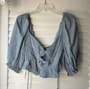 Blue Rain V Neck Cropped Blouse