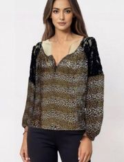 Olsenboye Sheer leopard print raglan sleeve