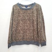 Splendid Leopard Animal Print Sweater Long Sleeve Crew Neck Pullover