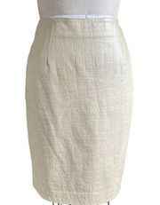 Wilsons Pelle Studio Crocodile Embossed Cream Leather Pencil Skirt Size 10