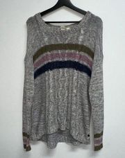 Roxy Cable Chunky Knit Sweater Womens Size S Blue Purple Marled Striped