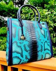 Brahmin Caroline blue Waterford satchel with crossbody strap and dust bag​​​