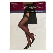 Hanes Silk Reflections thigh highs sheer toe size EF color Barely There NWT