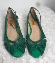 Miz Mooz green open peep toe,ankle strap leather sandals