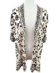 Habitat Clothing Cream And Black Floral Lightweight Viscose Open Front Cardigan