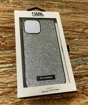 Karl Lagerfeld Silver Shimmer Logo Phone Case For iPhone 14 Pro Max NWT