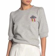 Kate Spade Womens Sweatshirt Size Small Rain Or Shine Short Sleeve Gray $168 NEW