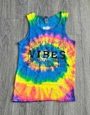 Beach Vibes Rainbow Tie Dye Graphic Tee Tank Top Size Small