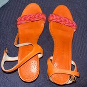 NWOT Jack Rogers Cork Wedge heels, pink peach orange, size 7 boho