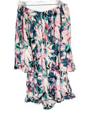 Nicole Miller Studio Off the Shoulder Floral Ruffle Romper Size XS EUC T2256