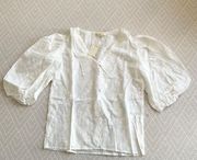 NWT  cotton floral cut out lace half sleeves white top blouse SZ3 bust36 US4