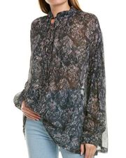 IRO Vagabond Top Black Blouse with Pink Floral Print Size XS FR 34
