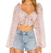 Tularosa Bristol Chiffon Floral Crop Top in Ivory Rose Blooms Size M