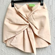 Cameo Front Knotted Bow Mini Skirt Beige Women's Size Small