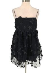 Trixxi Flower Applique Tulle Babydoll Mini Dress Black Size Medium NWT