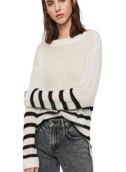 All Saints Lune Lightweight Wool Blend Sweater with Black Stripes Size S NW