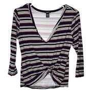 Rue21 Striped Fitted Deep V Neck Long Sleeve Top