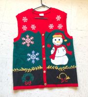 Red Snowman Festive Colorful Sweater Vest (Size M)