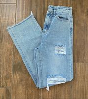 Shein High Rise Distressed Wide Leg Light Blue Jeans Size XS