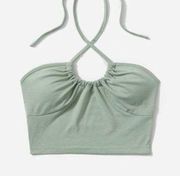 SheIn  PETITE Drawstring Tie Backless Crop Halter Top, Mint Green, Size XS, NWOT