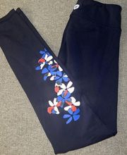 TORY BURCH SPORT Flower Graphic Navy Leggings in Size Small